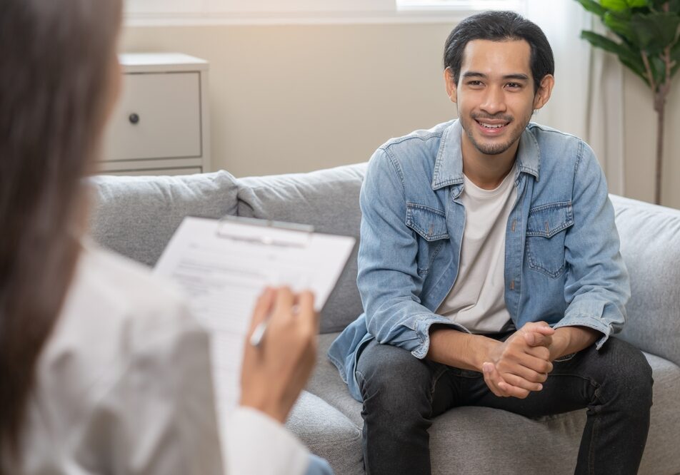 Psychology,,Depression.,Happy,Smile,Asian,Young,Man,Patient,Mental,Therapy